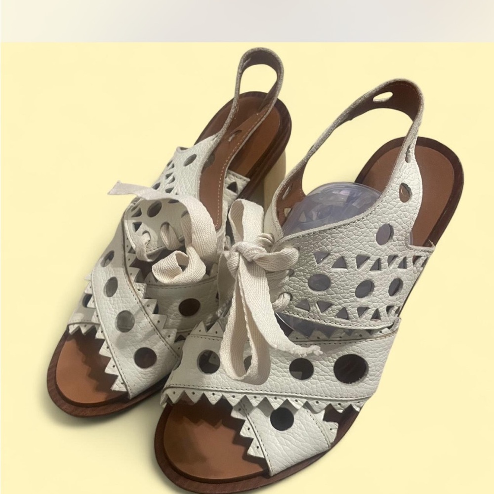 Anthropologie White and Black Patterned Sandals